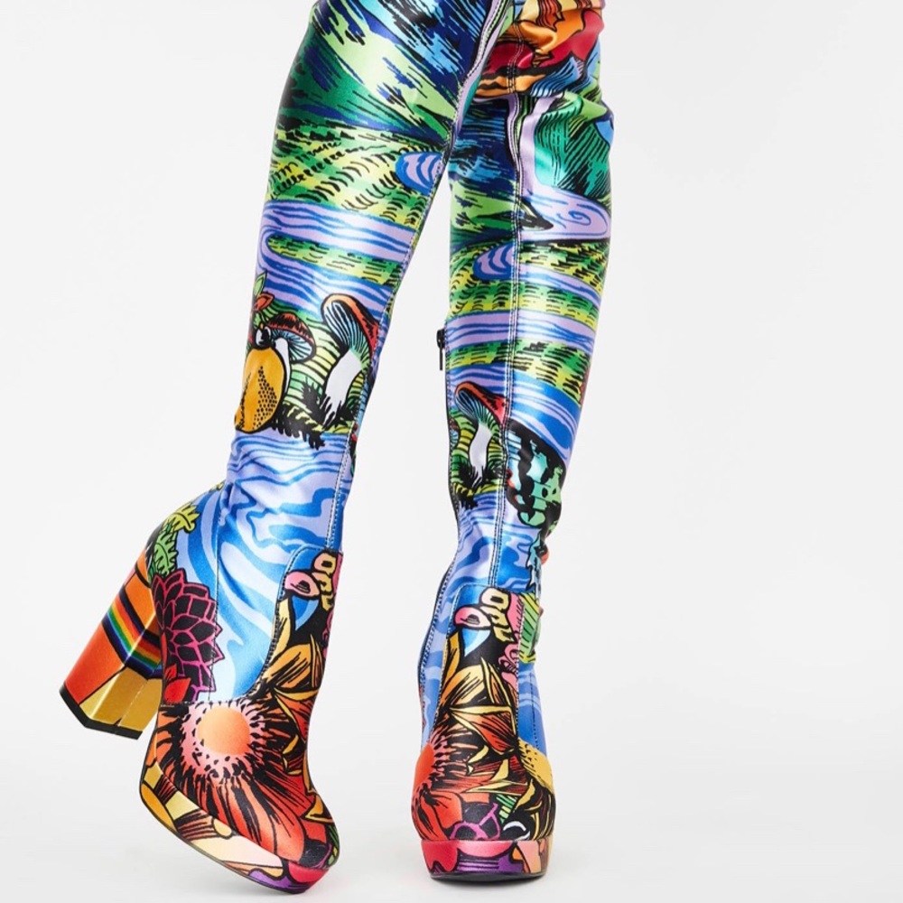 NWT DOLLSKILL PRINTED THIGH HIGH BOOT